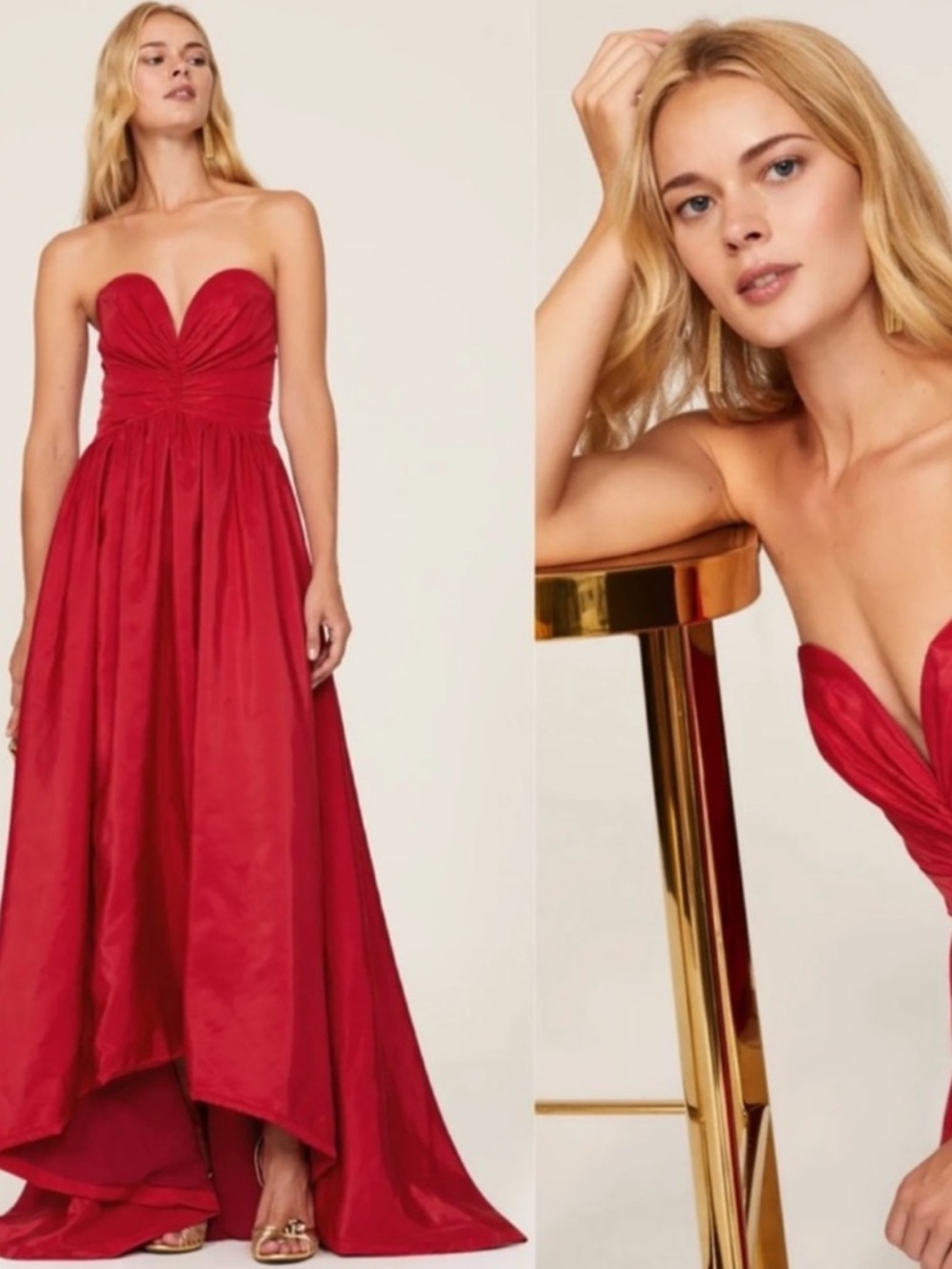 ML Monique Lhuillier Strapless Taffeta Gown Maxi Dress in Carnelian Red Size 0